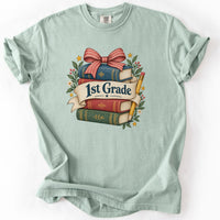 first-grade-bookstack-banner-tee