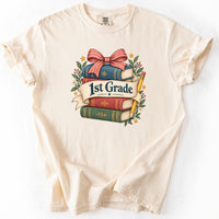 First Grade Bookstack Banner Tee in Ivory