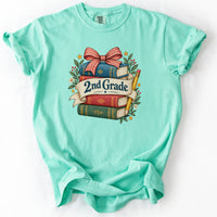 Second Grade Bookstack Banner Tee in Island Reef