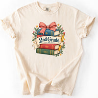 Second Grade Bookstack Banner Tee in Ivory