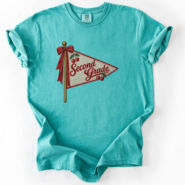 Second Grade Cherry Pennant Tee in Seafoam