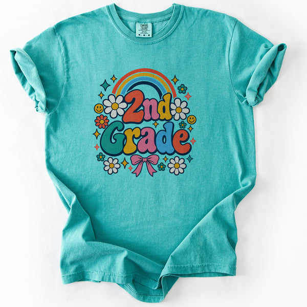 Second Grade Groovy Rainbow Tee in Seafoam