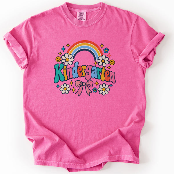 Kindergarten Groovy Rainbow Tee in Crunchberry