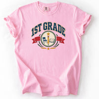 First Grade Collegiate Crest Tee in Blossom