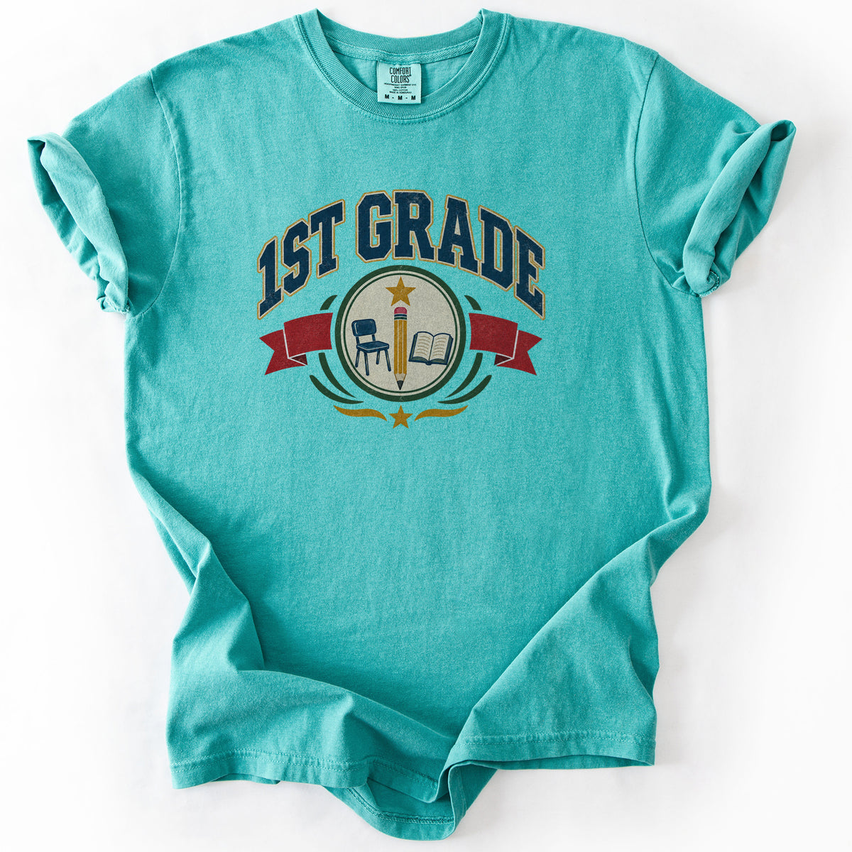 First Grade Collegiate Crest Tee in Seafoam