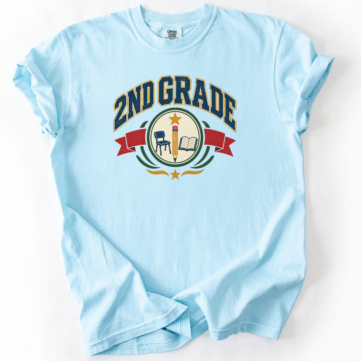 Second Grade Collegiate Crest Tee in Chambray