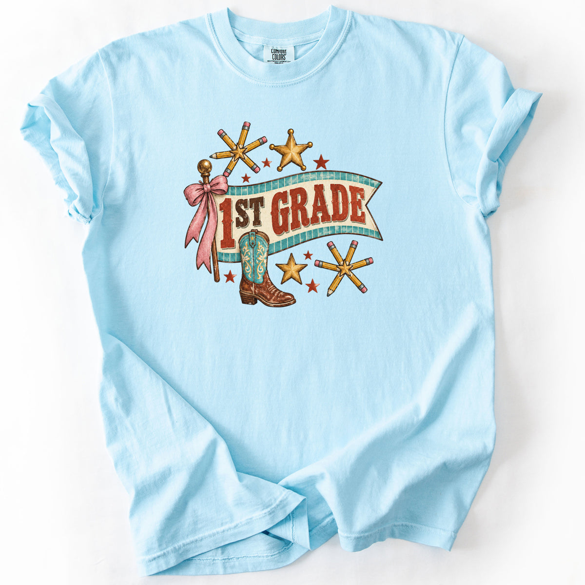 First Grade Western Banner Tee in Chambray