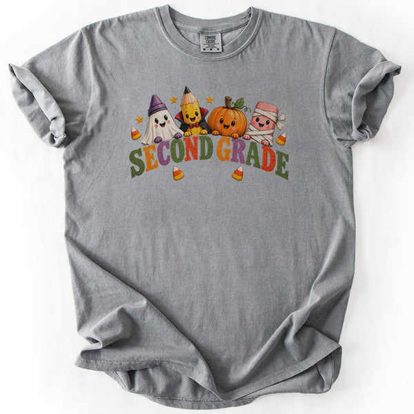 Second Grade Halloween Supplies Crew Tee in Grey