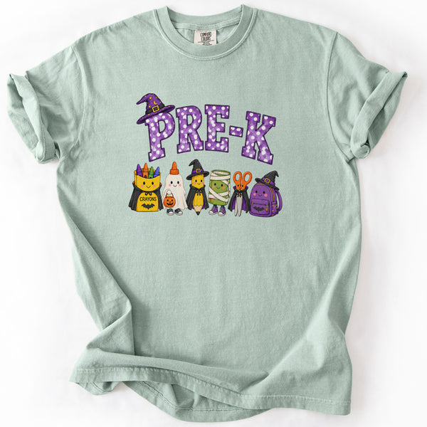 Pre-K Halloween Supplies Tee in Bay