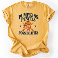 Pumpkins Pencils and Possibilities Tee in Mustard