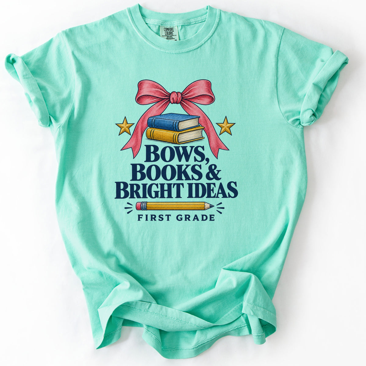 Bows Books and Bright Ideas First Grade Tee in Island Reef
