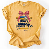 Bows Books and Bright Ideas First Grade Tee in Mustard