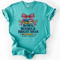Bows Books and Bright Ideas First Grade Tee in Seafoam