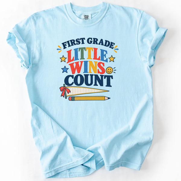 First Grade Little Wins Count Tee in Chambray