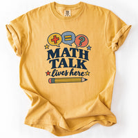 Math Talk Lives Here Tee in Mustard