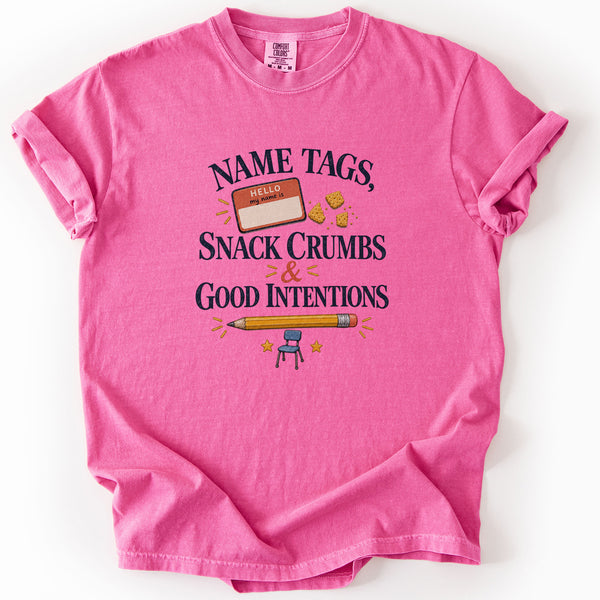 Name Tags Snack Crumbs and Good Intentions Tee in Crunchberry