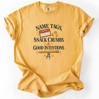 Name Tags Snack Crumbs and Good Intentions Tee in Mustard