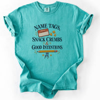 Name Tags Snack Crumbs and Good Intentions Tee in Seafoam