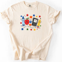Happy School Supplies Crew Tee in Ivory