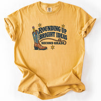 Rounding Up Bright Ideas Second Grade Tee in Mustard