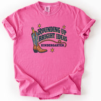 Rounding Up Bright Ideas Kindergarten Tee in Crunchberry