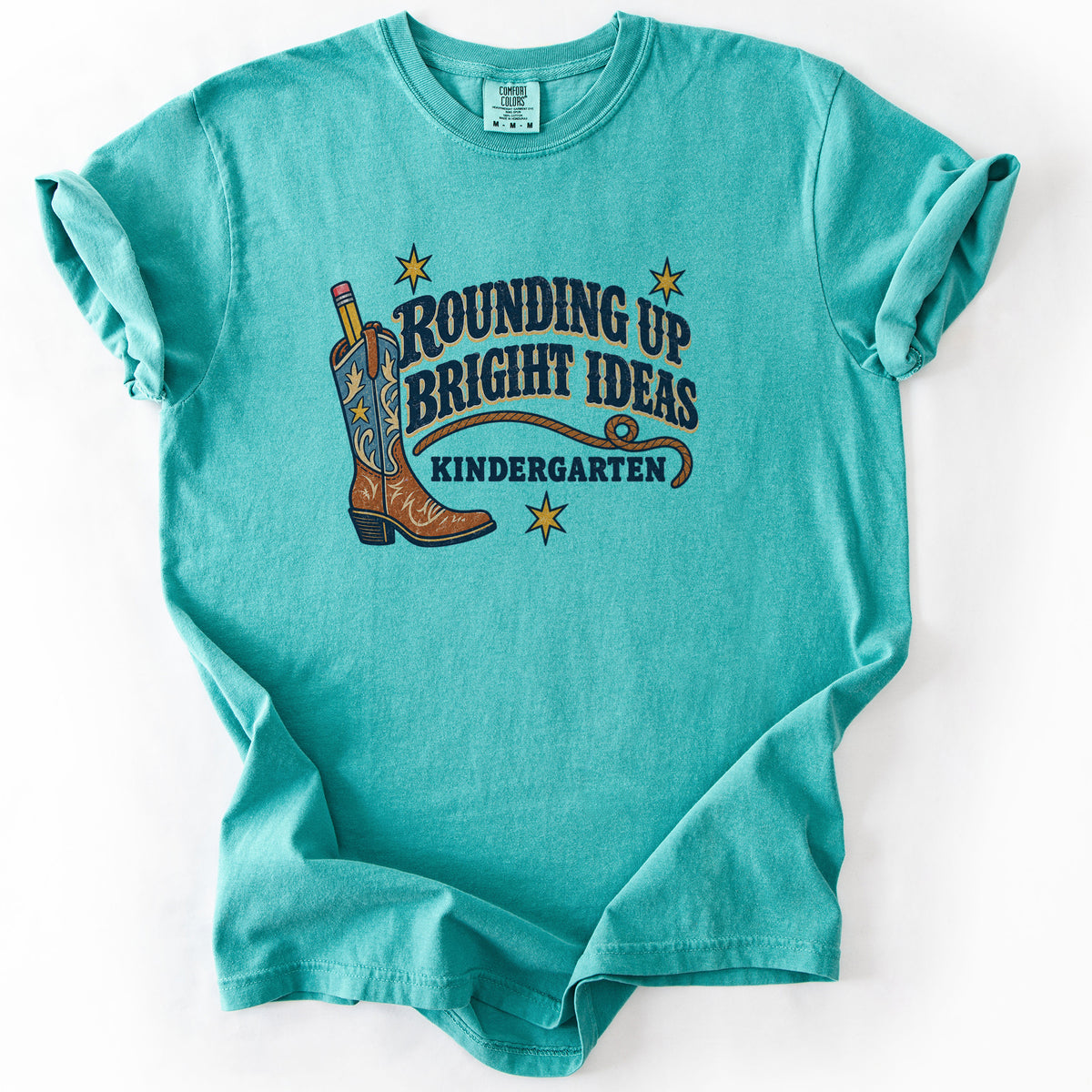 Rounding Up Bright Ideas Kindergarten Tee in Seafoam