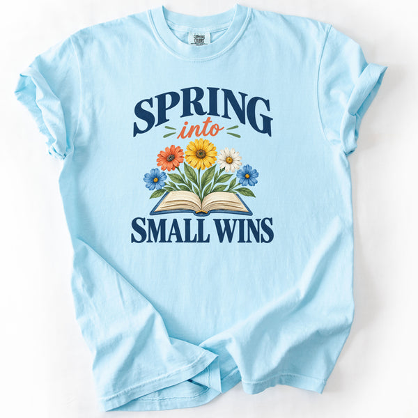 Spring Into Small Wins Tee in Chambray