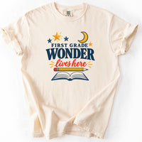 First Grade Wonder Lives Here Tee in Ivory