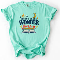 Second Grade Wonder Lives Here Tee in Island Reef