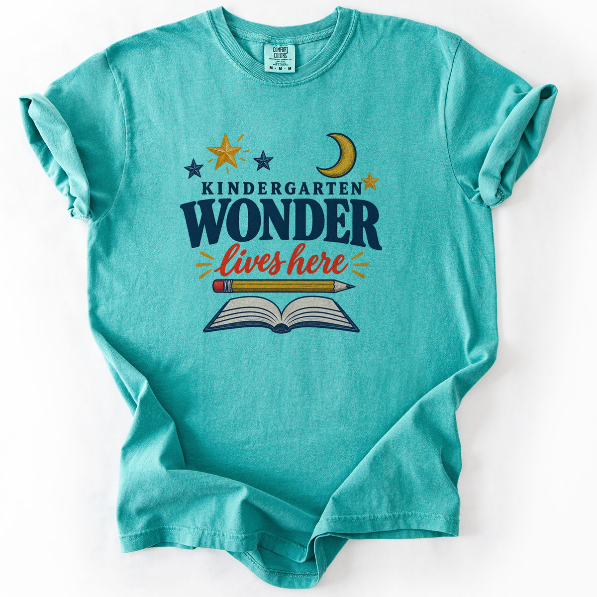 Kindergarten Wonder Lives Here Tee in Seafoam