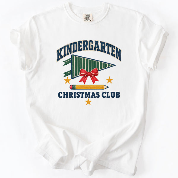 Kindergarten Christmas Club Tee in White